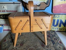 Vintage Sewing Box Table Side Mid Century 1960’s Storage On Legs Deco VGC
