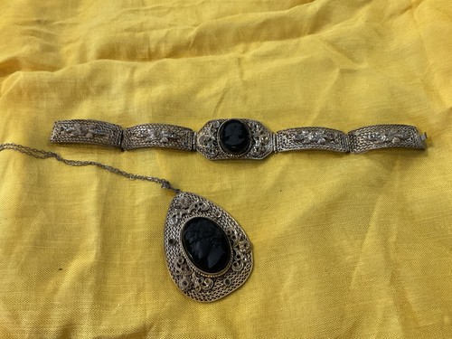 Antique black cameo pendant - antique,