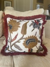 Crewel Hand Embroidered Wool/Cotton Cushion Covers 40x40cm With Luxurious Fringe