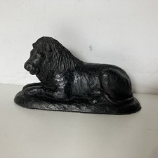 Vintage Coal Carved Black Figurine Ornament Lion Lying Down