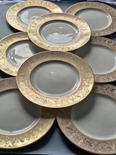 8 X WEDGWOOD FLORENTINE GOLD W4219 DINNER PLATES- 27cm - EXCELLENT CONDITION (A)