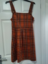 Boohoo Size 20 Orange Tartan Plaid Pinafore Dress Autumn Check