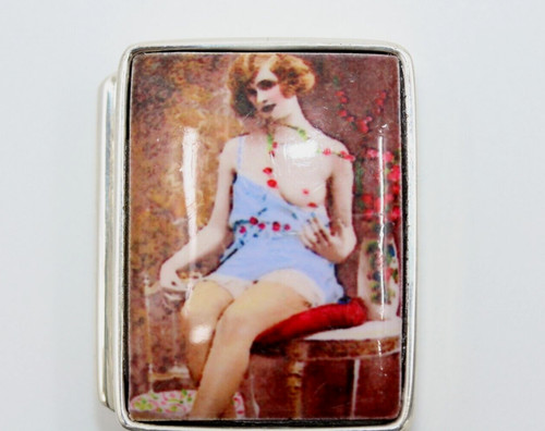 Lady cheeky silver enamel pill - enamel,