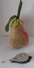 2 x Vintage novelty pin cushions - Bone bellows and fabric pear