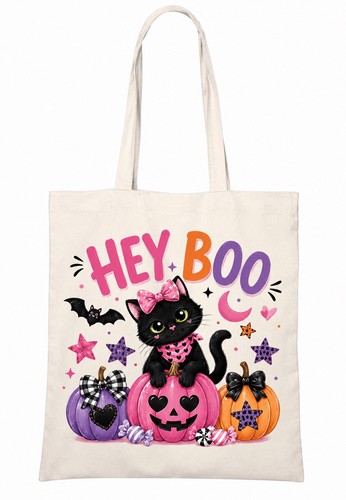 Hey boo black cat halloween - black,