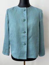 Talbots Women’s 6P Blazer 100% Linen Robin's Egg Blue Enamel Buttons Petite EUC