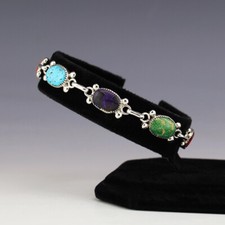 NATIVE AMERICAN ZUNI MULTICOLORED LINK BRACELET BY DIANE LONJOSE