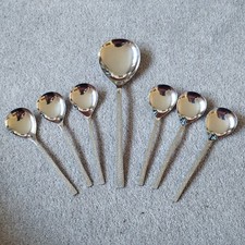 Viners STUDIO Bark effect 7pc Fruit Set, 6 Fruit Spoons And Server Sheffield Vgc