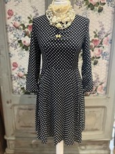 Topshop Tall Size 10 Knee Length Fit And Flare Tea Dress Black Polka Dot