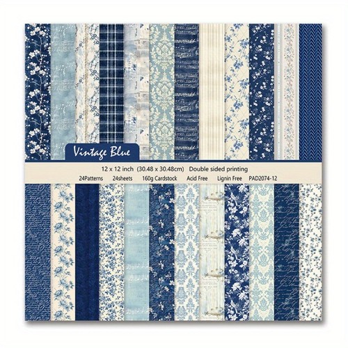 24pcs vintage blue - blue, floral