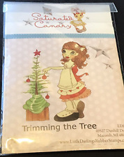 Christmas Trimming the Tree girl Saturated Canary unmounted rubber craft stamp
