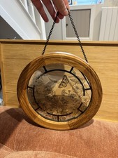 Round Painted Glass Floral Butterfly Window with Hooks & Chain Wall Decor