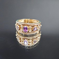 Amethyst Coronation Etruscan Solid Gold Medieval Chunky Ring Size Uk N (USA