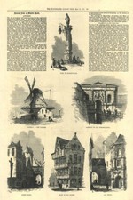Antwerp. Pump Market-Place Windmill Gateway Street houses prison 1872 print