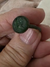 Rare intact stunning Roman bronze/ GREEN stone Intaglio Portrait Wearable 17th C