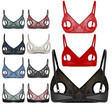 Women Hollow Out Lace Lingerie Adjustable Straps Nipples Bra Top Rave Club Wear