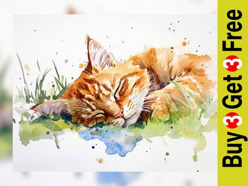 Sleeping ginger cat - ginger, 5"x7"