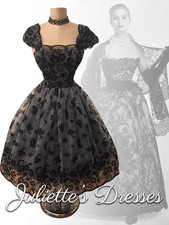 H&M 50s Vintage Style Tulle Velvet Devore' Party Evening Ball Gown Dress Size 10