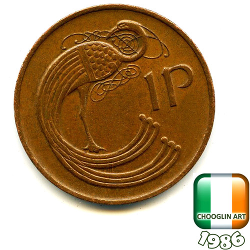 Irish 1986 penny - an, 1p