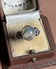 Vintage Malcolm Gray Scottish Silver & Moss Agate Ring - Edinburgh 1965 - N