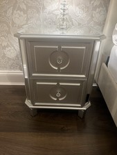 Mirrored Bedside Table 2 Drawer Venetian Distressed Silver Bedroom