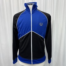 FRED PERRY 80s Style Full Zip Blue Black Tracksuit Top Sweatshirt Medium