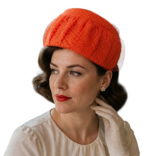 Vintage pillbox hat - hat, orange