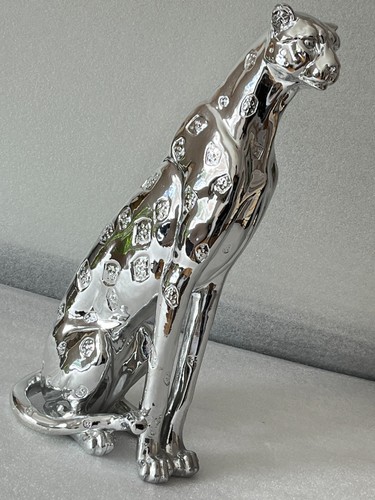 Cheetah statue silver chrome - statue,