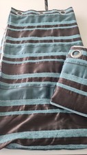 Modern Ponden Home used eyelet curtains 90x88 in brown & teal stripes