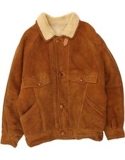 VINTAGE Mens Bomber Shearling Jacket UK 42 XL Brown CB08