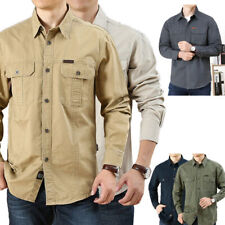Men Military Army Shirts Casual Tactical Work Button Pocket T Shirt Long Sleeve