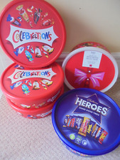 Empty Chocolates & Sweets Tubs Lot x5 : Celebrations Heroes M&S Stackable + Lids