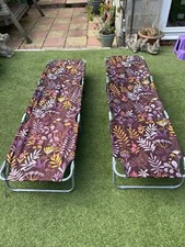 Deckchairs Sun loungers X 2 Retro Floral Wine Colour Clean Camper Van