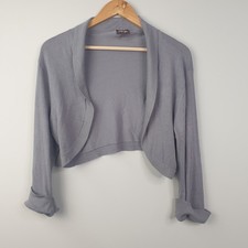 Phase Eight Bolero UK 14 Grey Cropped Cover Up Cardigan Short Sleeve Shrug 