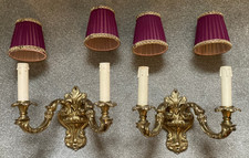 Two Antique Cast Brass Wall Sconce Lights with Two Faux Candles each Sconce.