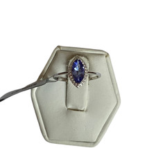 AAA Tanzanite Marquise & White Zircon 9K White Gold Ring Size N to O / 7 1.15cts