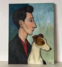 Man with Dog - Original Painting by G Watson, modern, contemporary Scottish art