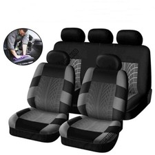 9PCS Car Seat Covers Protectors Gray+Black Full Set Fabric Washable Front Rear
