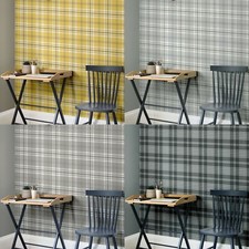 Catherine Lansfield Designer Kelso Check Tartan Heavyweight Grey Ochre Wallpaper