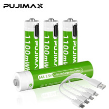 4-Pack USB Rechargeable AAA Lithium 1.5V 1100mWh Batteries Type-C Charging Cable