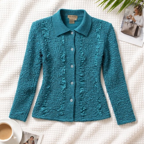 Persona teal crinkle - crinkle, button-up
