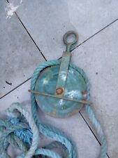 VINTAGE LARGE HEAVY  INDUSTRIAL CAST IRON PULLEY WHEEL WITH ROPE 