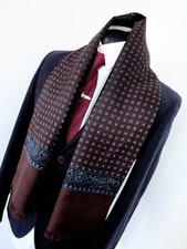 Men's Vintage Geometric Scarf, 60’s All Original Tassel Brown Mod Wool Cravat
