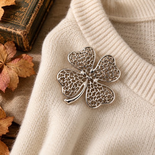 Silver tone filigree four - silver,