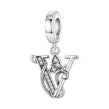 925 Sterling Silver A-Z Letter Butterfly Charm Pendant Fit Bracelet Necklace CZ