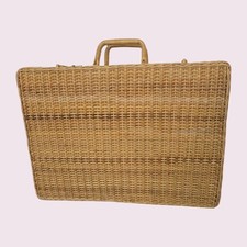 Vintage Large Rattan Wicker Woven Picnic Basket Case Hamper Bag Storage Decor 