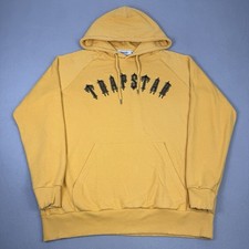 Trapstar Hoodie Mens Medium Yellow Black Embroidered Logo Pullover Sweatshirt