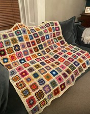 Handmade Crochet Granny Square Blanket Approx 145x145 cm