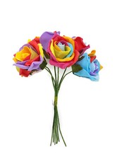 6 Head Rainbow Foam Rose Bunch x 24cm Wedding Event Artificial Flower
