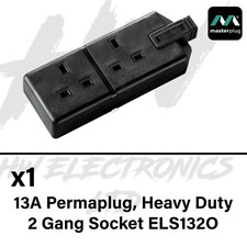 Permaplug Black 2 Gang 13A